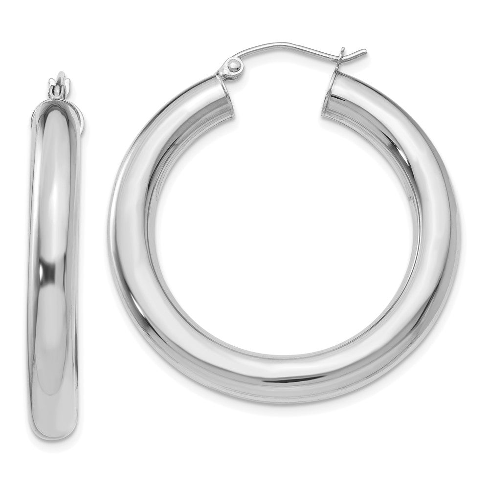 14k White Gold Polished 5mm Tube Hoop Earrings - 3
