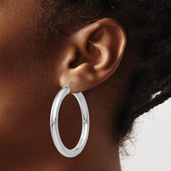 14k White Gold Polished 5mm Lightweight Hoop Earrings - 3