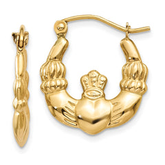14k Polished Claddagh Hoop Earrings - 3