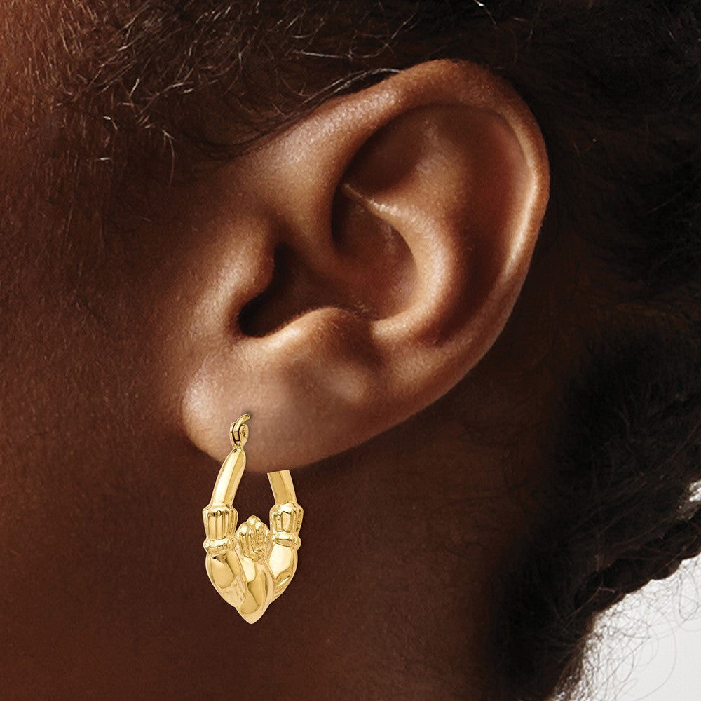 14k Polished Claddagh Hoop Earrings - 2