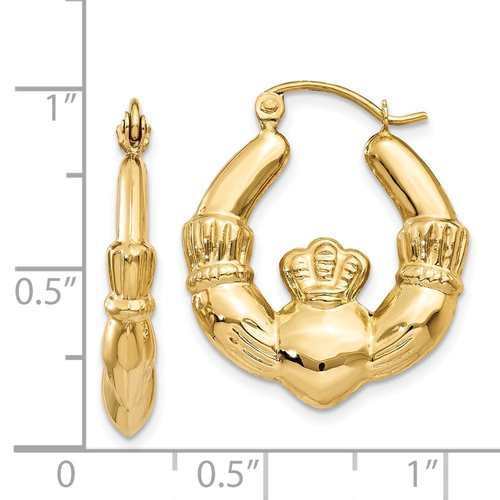 14k Polished Claddagh Hoop Earrings - 2