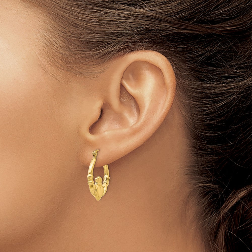 14k Polished Claddagh Hoop Earrings - 5