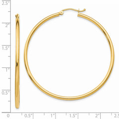 14k Polished 2x50mm Tube Hoop Earrings