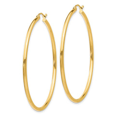 14k Polished 2x50mm  Lightweight Tube Hoop Earrings