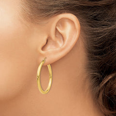14K Polished 3mm Tube Hoop Earrings - 7