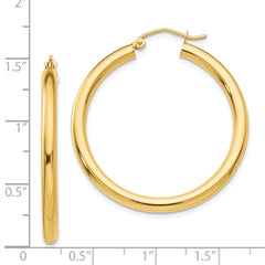 14K Polished 3mm Lightweight Tube Hoop Earrings - 4