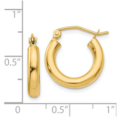 14K Polished 3mm Tube Hoop Earrings - 2
