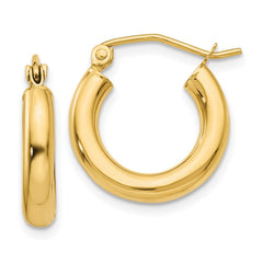 14K Polished 3mm Tube Hoop Earrings - 2
