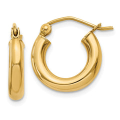 14k Polished 3mm Lightweight Tube Hoop Earrings - 2