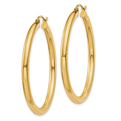14K Polished 3mm Tube Hoop Earrings - 3