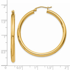 14K Polished 3mm Lightweight Tube Hoop Earrings - 3