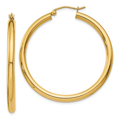 14K Polished 3mm Lightweight Tube Hoop Earrings - 3