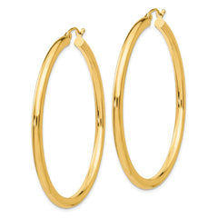 14K Polished 3mm Lightweight Tube Hoop Earrings - 2