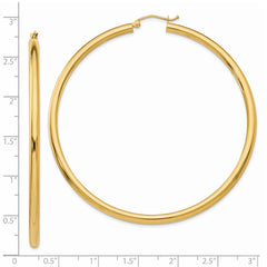 14K Polished 3mm Lightweight Tube Hoop Earrings - 8