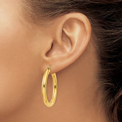 14K Polished 4mm Tube Hoop Earrings - 4