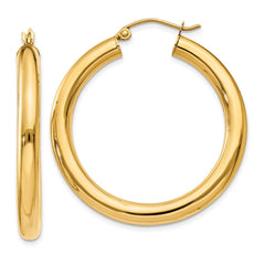 14K Polished 4mm Tube Hoop Earrings - 4