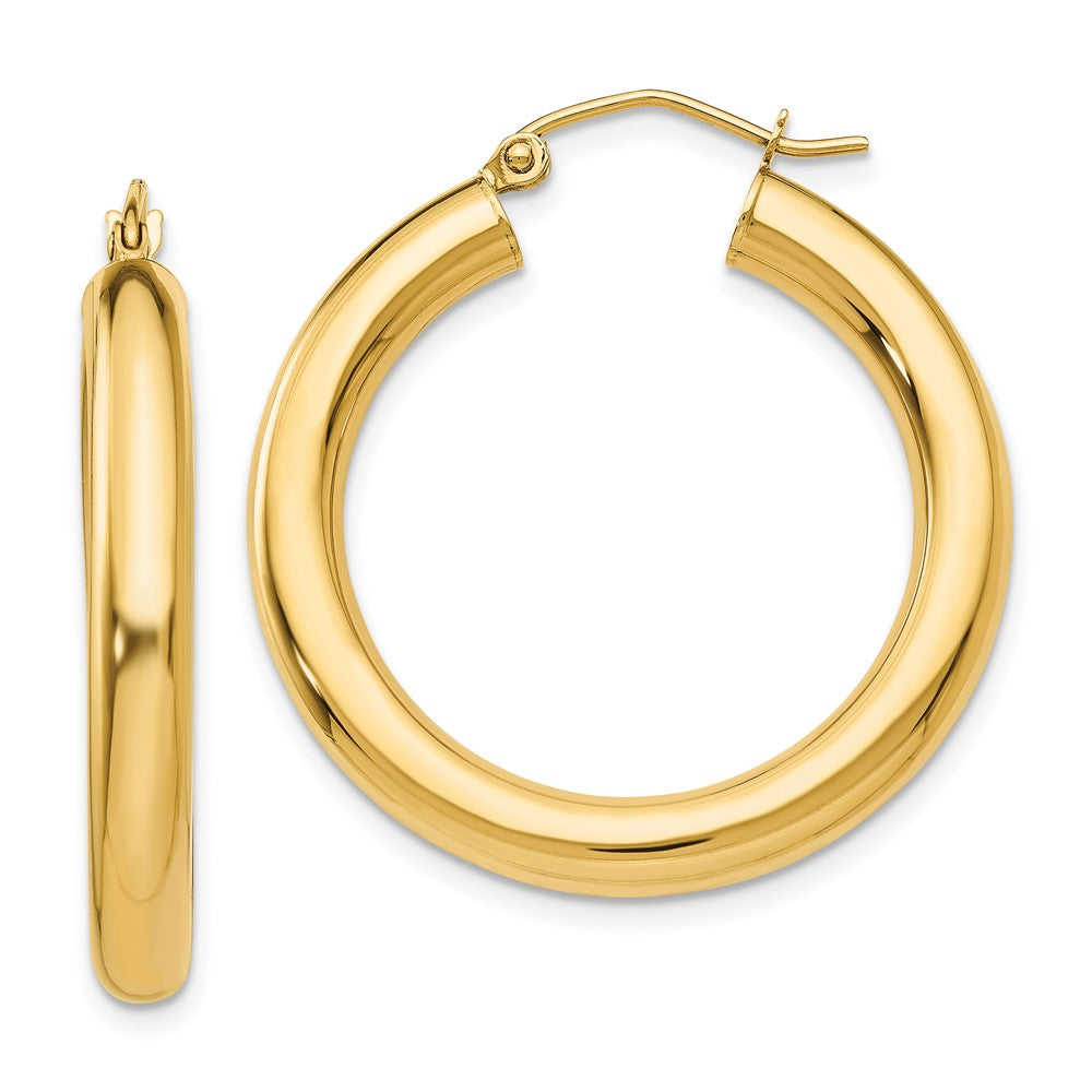 14K Polished 4mm Lightweight Tube Hoop Earrings - 3