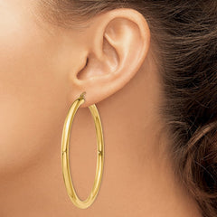 14K Polished 4mm Lightweight Tube Hoop Earrings - 7