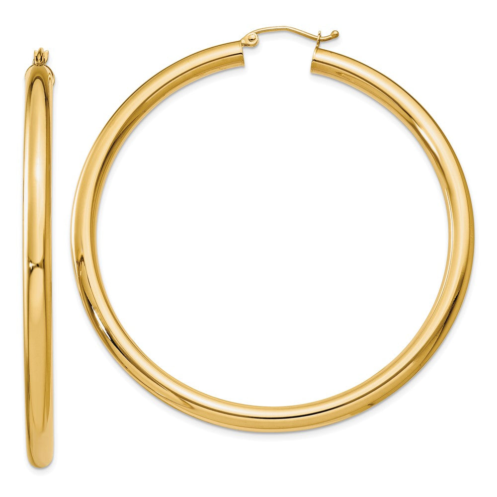 14K Polished 4mm Lightweight Tube Hoop Earrings - 7
