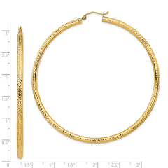 14k Lightweight 3mm Diamond-cut Hoop Earrings - 2