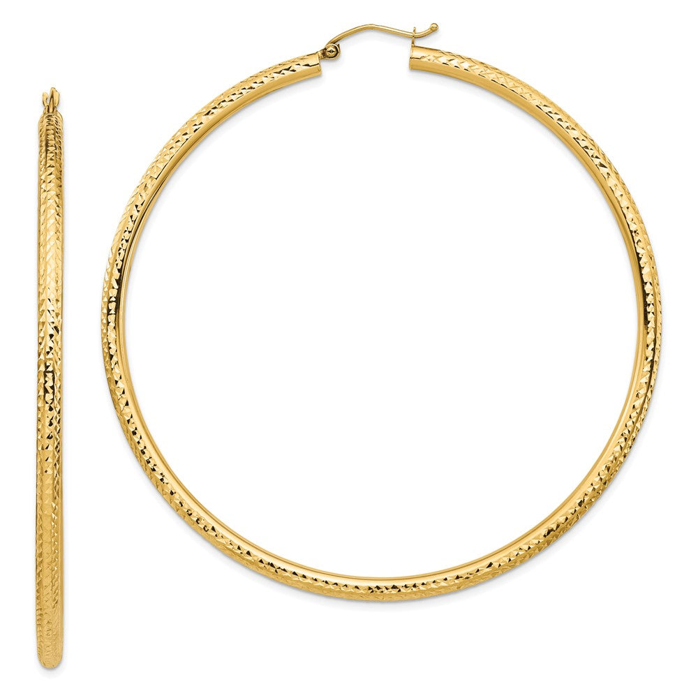 14k Lightweight 3mm Diamond-cut Hoop Earrings - 2