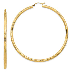 14k Lightweight 3mm Diamond-cut Hoop Earrings - 2