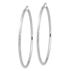 14k White Gold Lightweight 3mm Diamond-cut Hoop Earrings - 3