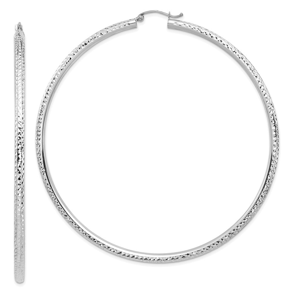 14k White Gold Lightweight 3mm Diamond-cut Hoop Earrings - 3