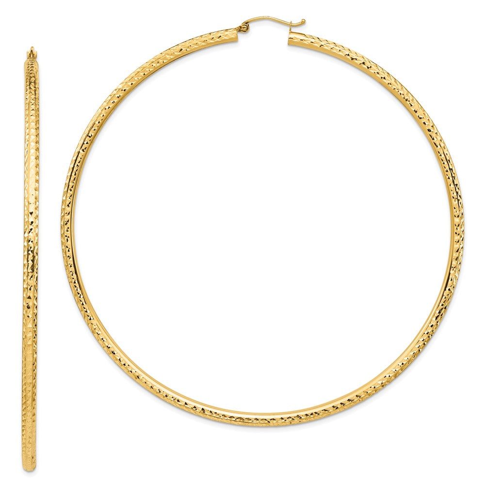 14k Lightweight 3mm Diamond-cut Hoop Earrings - 3