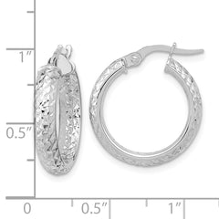 14K White Gold Polished and Diamond-cut Inside and Out Fancy Hoop Earrings - 2