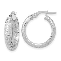 14K White Gold Polished and Diamond-cut Inside and Out Fancy Hoop Earrings - 2