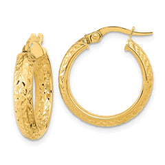 14K Polished and Diamond-cut Inside and Out Fancy Hoop Earrings - 2