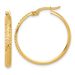 14K Polished and Diamond-cut Hoop Earrings - 5