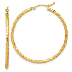 14k Polished and Satin D/C 2.00mm Hoop Earrings - 4