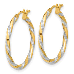 14K and White Rhodium Polished Diamond-cut Hoop Earrings - 2