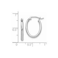 14k White Gold Polished 2mm Oval Tube Hoop Earrings