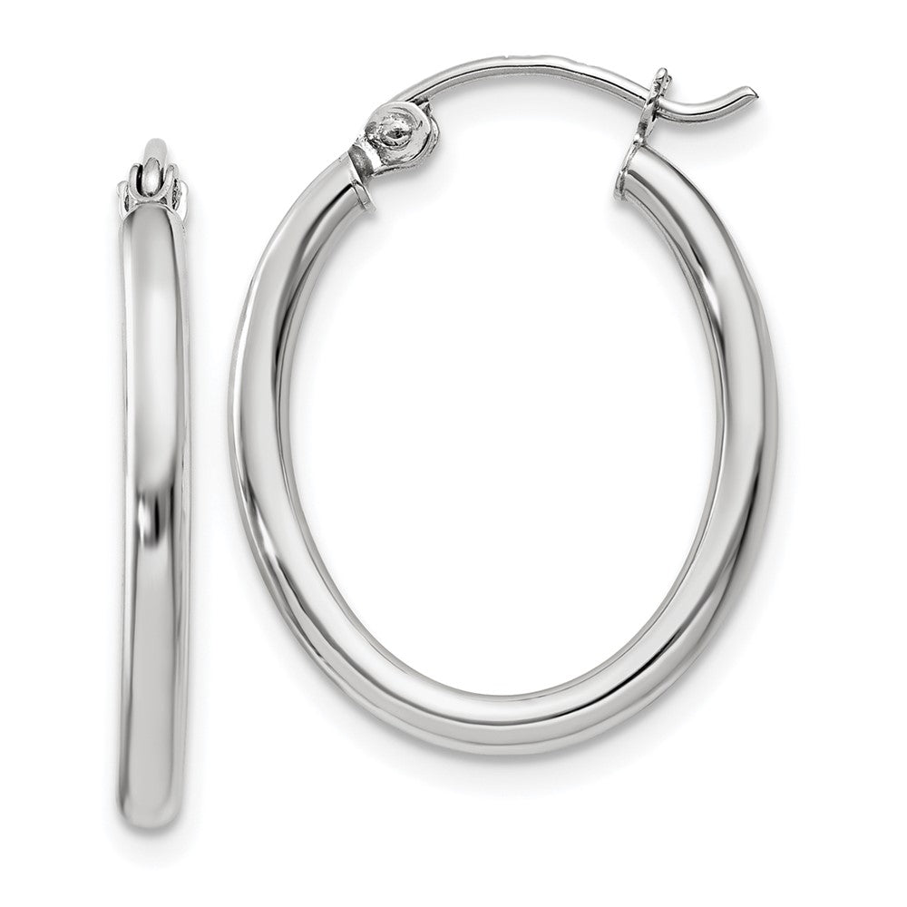 14k White Gold Polished 2mm Oval Tube Hoop Earrings - 3