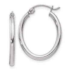 14k White Gold Polished 2mm Oval Tube Hoop Earrings - 3