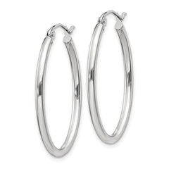 14k White Gold Polished 2mm Oval Tube Hoop Earrings - 2