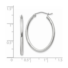 14k White Gold Polished 2mm Oval Tube Hoop Earrings - 2