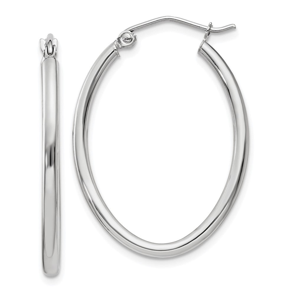 14k White Gold Polished 2mm Oval Tube Hoop Earrings - 2