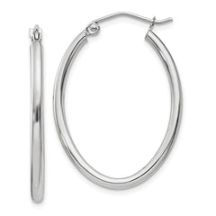 14k White Gold Polished 2mm Oval Tube Hoop Earrings - 2