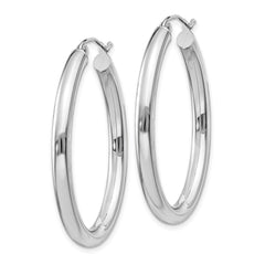 14k White Gold Polished 3.5mm Oval Tube Hoop Earrings - 2