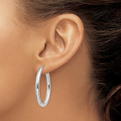 14k White Gold Polished 3.5mm Oval Tube Hoop Earrings - 2