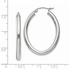 14k White Gold Polished 3.5mm Oval Tube Hoop Earrings - 2