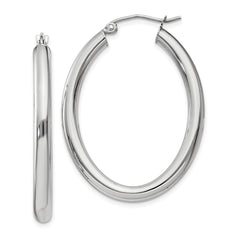 14k White Gold Polished 3.5mm Oval Tube Hoop Earrings - 2