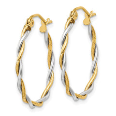 14k Two-tone Polished 1.8mm Twisted Hoop Earrings - 2