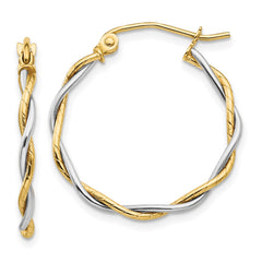 14k Two-tone Polished 1.8mm Twisted Hoop Earrings - 2