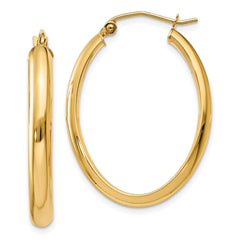 14k Polished 3.5mm Oval Hoop Earrings - 2