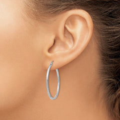 14k White Gold Satin and Diamond-cut 2mm Round Hoop Earrings - 8